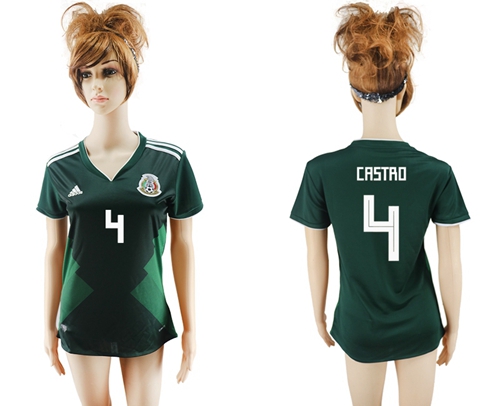 Women's Mexico #4 Castro Home Soccer Country Jersey